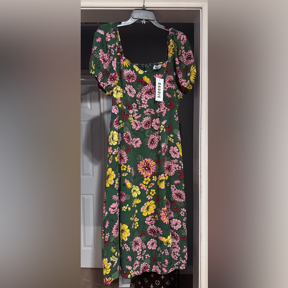 Pink and Green Puff Sleeve Maxi Sundress